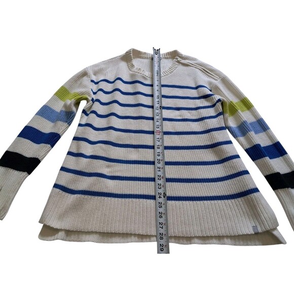T By Talbots Sweater Women's XL Ivory Multi Stripe Crewneck High Low Thumb Holes - Picture 11 of 12